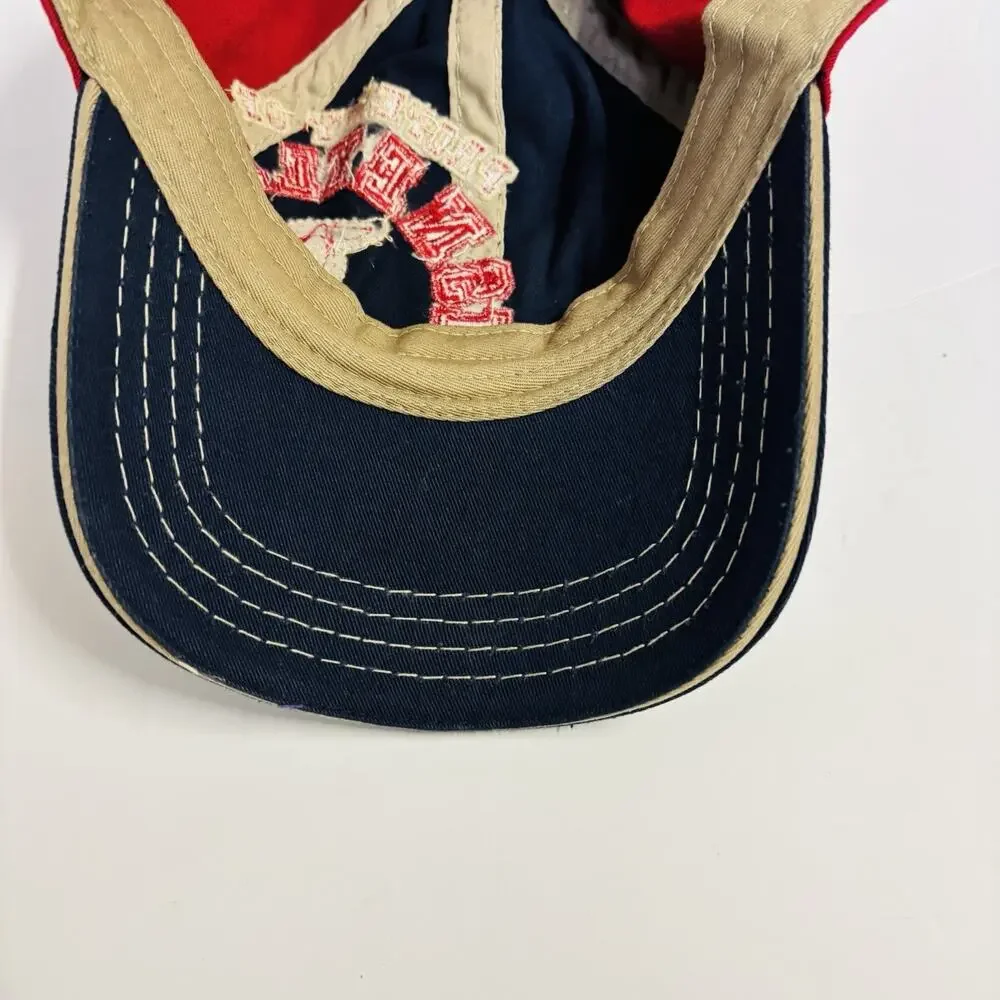 DISNEY. ADULT BLUE/RED/BIEGE DISTRESSED DISNEY STRAPBACK HAT - Very Clean.